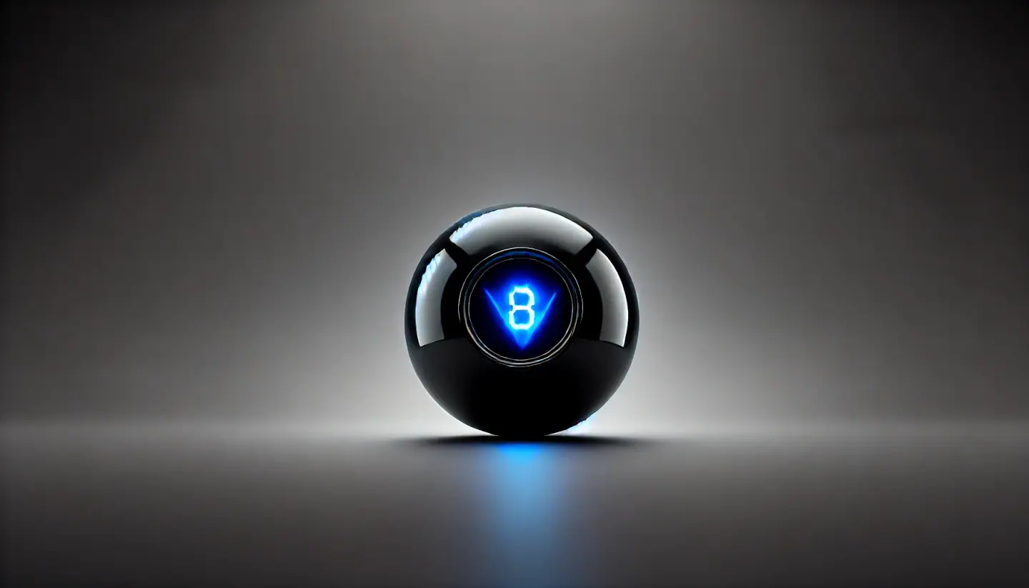 A Magic 8 Ball with the answer die lit up in its viewing window